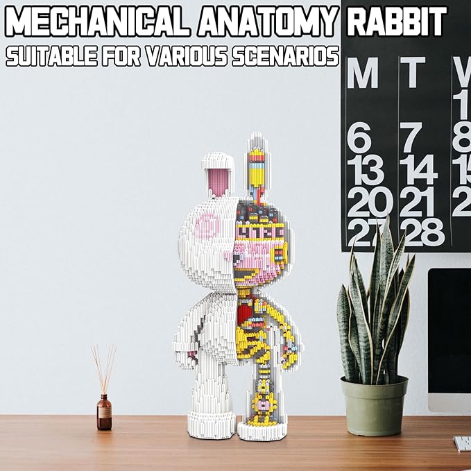 Animal Mechanical Rabbit Micro Mini Building Blocks Sets with Storage Drawer Large Cute Animal Graffiti Rabbit Building Kits Model Toys Gifts for Adults Kids Teens 6650 PCS