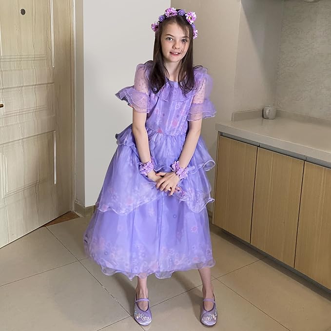 Encanto Dress - Mirabel Dress, Isabella Costume for Girls - Cosplay Dress Up With Glasses & Earrings