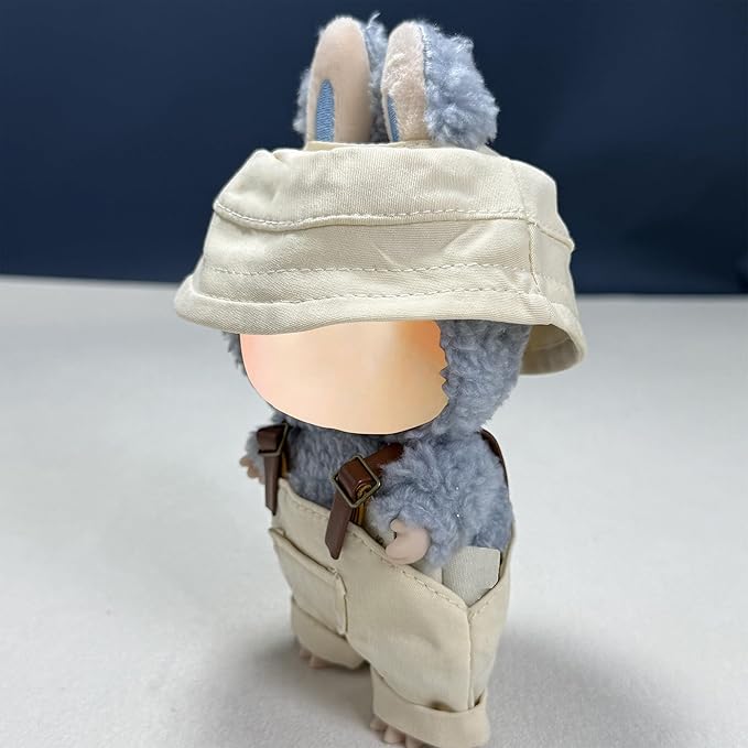 17cm Doll Clothes Set(No Doll), Hat & Overalls Set for 17cm Labubu Suit, Cute Cloth for Dress up Unique Style Dolls Outfit Stylish Clothes for Labubu (Khaki)