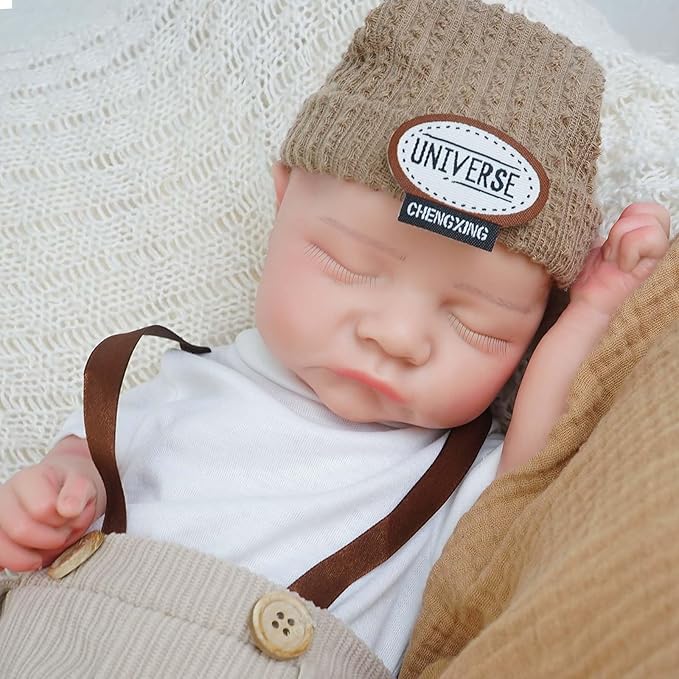 Boy 17.5 Inch, Full Silicone Baby Doll, Realistic Baby Dolls, Realistic Veins & Sleeping Pose, Not Vinyl, Reborn Baby Dolls Silicone Full Body, Gift Set