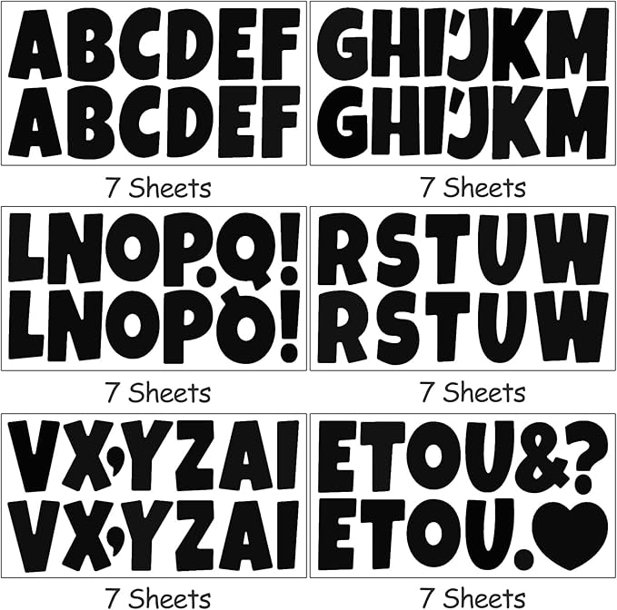 Bemeol 42 Sheets 504 Pieces Letter Stickers Bulletin Board Letters 2.5 Inch Self Adhesive Alphabet Sticker Letters for Poster Board Classroom Crafts Home Decor(Black)