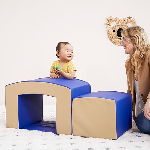 ECR4Kids SoftZone Junior Mix n' Match Tunnel and Bump, Beginner Playset, French Blue, 2-Piece