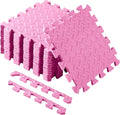 Shihanee 16 Pcs Foam Floor Baby Tiles 11.81 x 11.81 inches Foam Floor Mats Play Mats Bulk with Borders Interlocking for Kids Baby Playroom Nursery Gym（Light Pink）