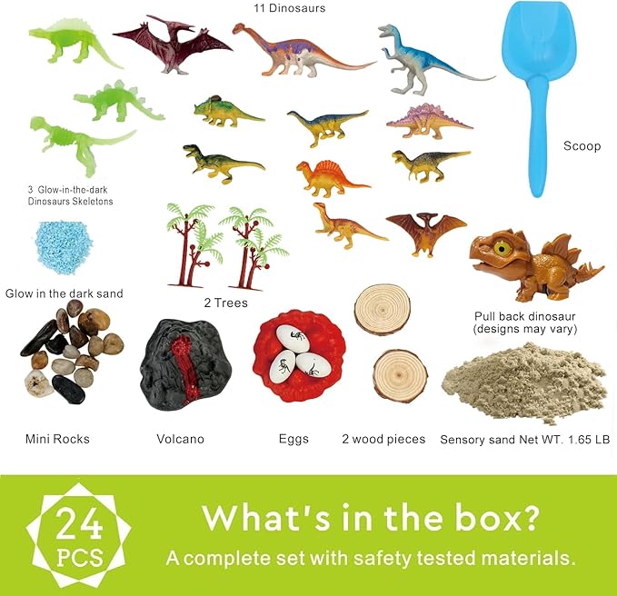 Dinosaur Sensory Bin,Dinosaur Toys for Toddler Boys and Girls,Include Glow in The Dark Dinosaur,Easy Storage Sensory Toys…