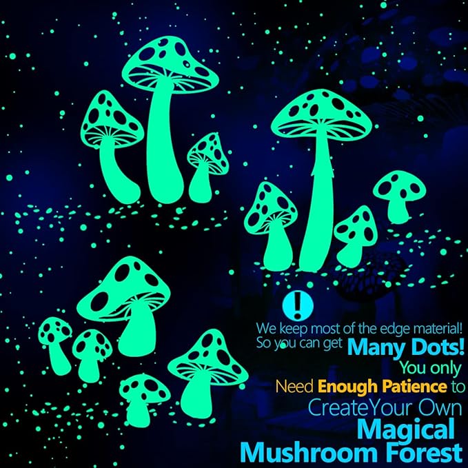 Glow in The Dark Stars - Glow in The Dark Stars for Ceiling - Glow in The Dark Stickers for Ceiling for Wall Decor Murals Decals for Art Decor Ceiling Kids Babys Bedroom Room Decorations (Mushroom)