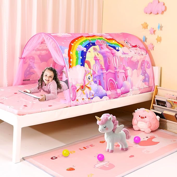 Bed Tent for Kids Lucky Castle Bed Tent Foldable Play House for Children Play Tents for Girls Boys Sleeping Canopy Playhouse
