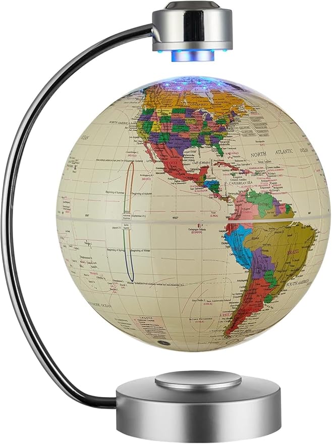 Magnetic Levitation Globe, 8" Mag Lev Earth Globe, Suspended Auto Dual-Rotation, Touch-Controlled LED Light, Suitable for Decorative Ornaments, Business, Holiday Gifts (White)