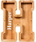 Summidate Customized Name Large Wooden Piggy Bank for Kids Boys Girls Alphabets Letter A-Z Coins Bills Money Change Bank Box Initial on Clear Cover (Laser Engraved) (Alphabet-H, Personalized-9")