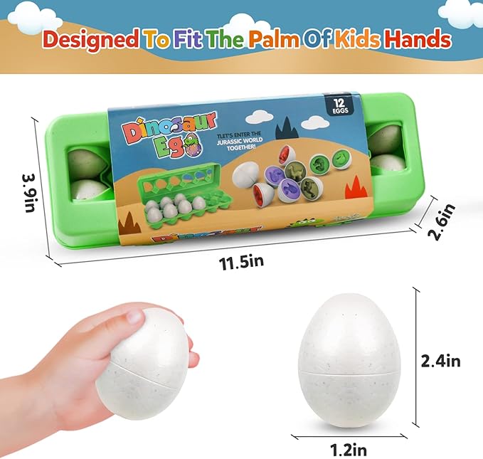 Skrtuan Easter Egg Toy for Toddlers - 12 Pcs Dinosaur Matching Eggs, Educational Gift for 1-3 Year Old Kids, Color & Shape Recognition Fine Motor Skill Montessori Puzzle