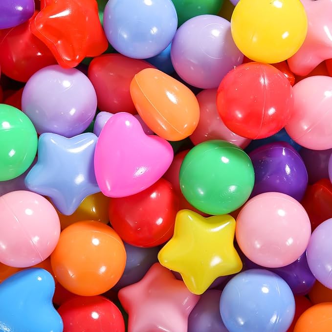 Ball Pit Balls Pack of 100 200 500 - Star and Round Set BPA Free Phthalate Free Non-Toxic Crush Proof Play Balls Soft Plastic Balls for Toddlers Baby Kids Birthday Pool Tent Party