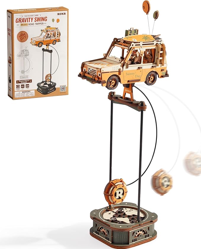 ROKR Pendulum Balance Toy, 3D Wooden Puzzles for Adults, Retro Road Tripper Car, DIY Craft Wood Puzzle Kit, Unique Gift for Men Women