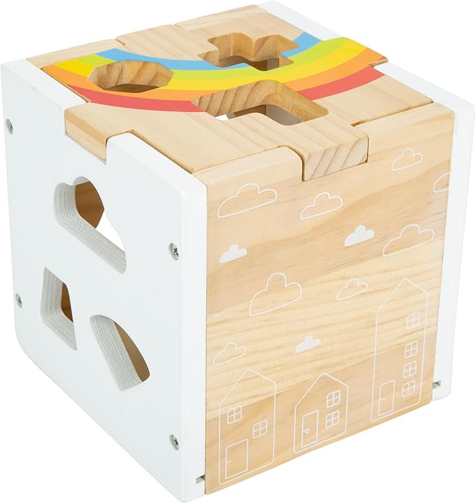 Wooden Rainbow Shape Sorter Cube – Sorting Toy with 13 Geometric Shapes & Removable Lid – Educational Game for Dexterity & Fine Motor Skills – Teaches Counting, Shapes and Colors – Ages 12+ Months