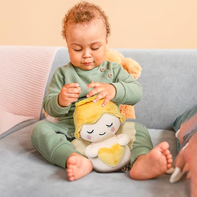 Angel Soft Toy for Kids, Cuddly Angel with White Wings and Holding A Heart, Guardian Angel Plush Doll Toy Boy/Girl Baptism Gifts, Suitable for All Ages (Heart)