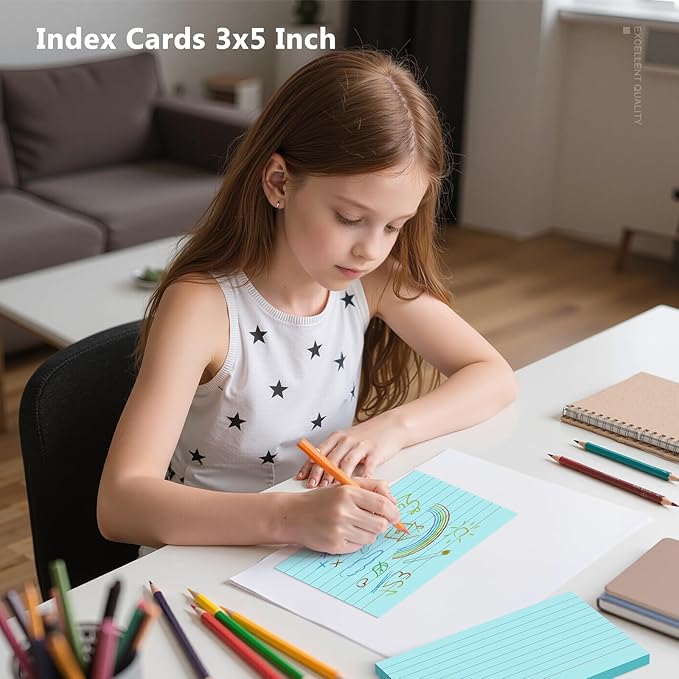 600 Count Index Cards 3 x 5 Inch Blue Lined Flash Cards Ideal for Studying and To-do-List, Portable Note Cards Taking for Students and Teachers, Flash Card Styled for Home, Office or School Use