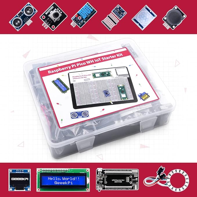 GeeekPi Ultimate Kit for Raspberry Pi Pico W with Headers, Detailed Tutorials, Project Examples, Various Items for MicroPython Programming