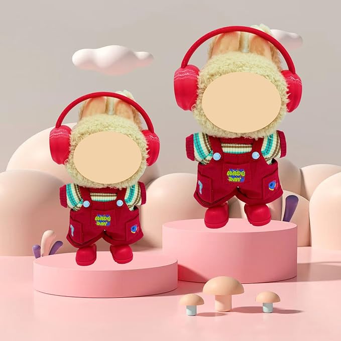 17cm Doll Clothes(No Doll), Cute Dolls Outfit Accessories with Red Overalls + T Shirt + Shoes, Fashion Adorable Clothing Set for Doll