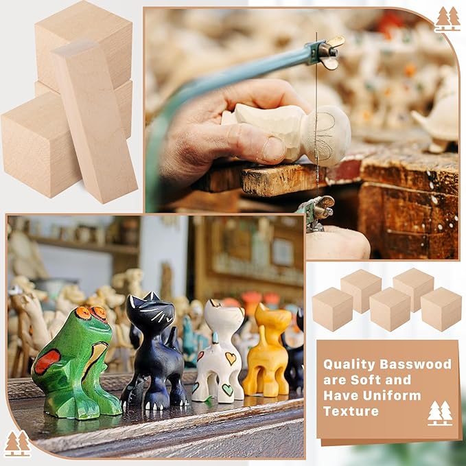 Basswood Carving Blocks, 18 Unfinished Wood Pieces, Whittling Blocks with 2 Sizes