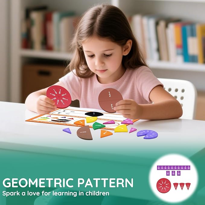 ZKOO Magnetic Fraction Tiles & Fraction Circles Activity Set, Math Manipulatives for Elementary School, Math Learning Magnets Puzzles, School Educational Resources Classroom Educational Kit