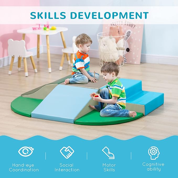 Qaba 6-Pieces Foam Climbing Blocks for Toddlers 1-3 Years, Soft Play Structures for Climb and Crawl, Indoor Kids Baby Activity Play Set, Contemporary