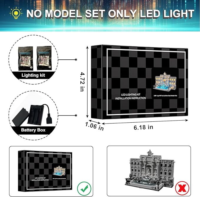 LED Light Kit for Lego Trevi Fountain 21062 Set, Compatible with Lego 21062 Building Blocks Model(Not Include Blocks Set)