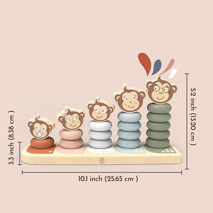Speedy Monkey Kids Family Stacker, 5 Stackable Monkeys: Parent, Child, Sibling, Non-Toxic Paint, Develops Dexterity & Creativity, Educational Toy for Early Learning