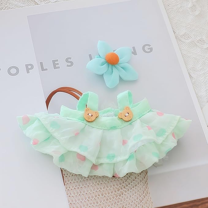 Clothes for Dolls Accessories (No Doll), Kawaii Skirt Outfit Set 2 Pieces for 15cm 17cm Doll Suit, Stylish Dress Up Flower Doll Clothing Set Replacement Green