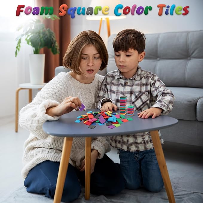 Coopay 1000 Pcs Foam Square Color Tiles, Math Counters, Sorting Colored Foam Squares Math Counting Manipulatives, Game Tokens, Bingo Chips, Classroom Crafts for Kids Learning Development Toys