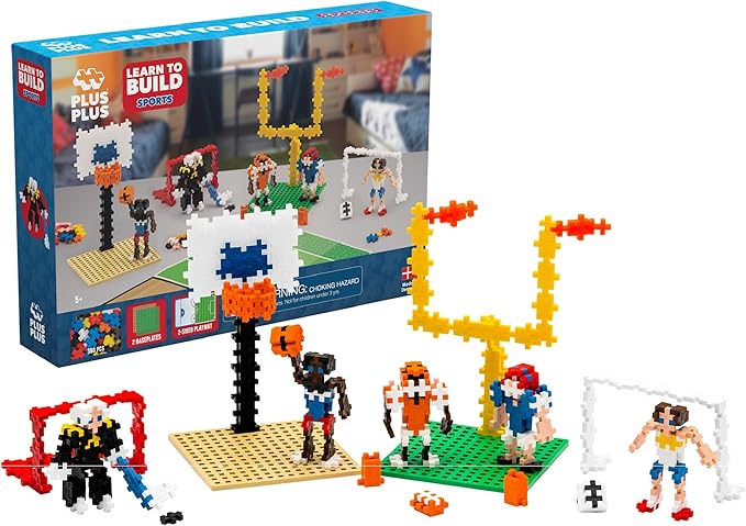 PLUS PLUS Learn to Build Set, Interlocking Mini Building Blocks, 3D Puzzle Construction Stem Toy for Kids - Sports, 380 Pieces