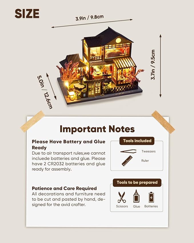 DIY Miniature House Kit, Mini House Kit for Beginners, DIY Dollhouse Kit for Adults to Build, Model Building Craft Diorama Kit, Ideal Gifts for Birthday, Christmas(Japanese Garden House)