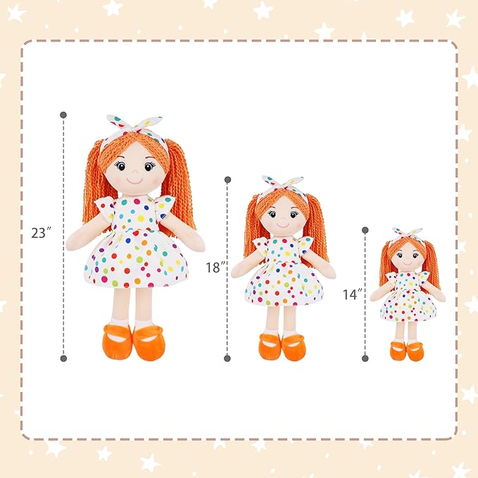 June Garden 14" Snuggle Cuties Bella - Soft Cuddly Plush Doll Gift for Girls - Huggable Rag Doll - Orange M