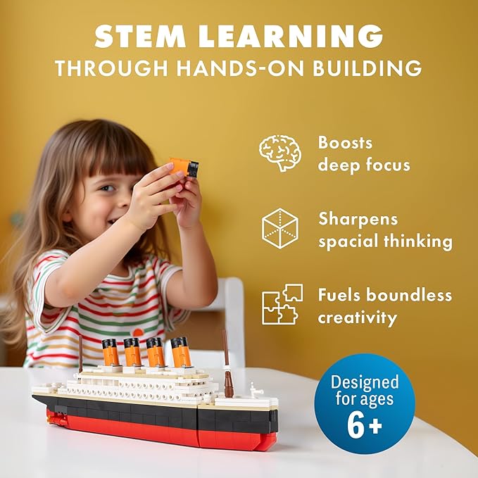 Brick Loot Titanic Building Set – 390-Piece Lego Compatible Ship Model Kit for Adults & Kids, DIY Mini Bricks 3D Puzzle STEM Toy, Collectible Display, Gift for Ship Lovers (Large)