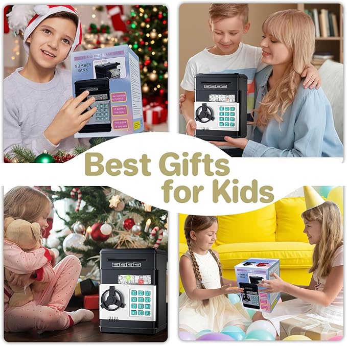 Electronic Piggy Bank for Kids Ages 5-12, Password Lock ATM Safe Bank with Auto Bill Roller, Educational Money Toy, Cash Coin Savings Box for Birthday Gifts Boys & Girls 5 6 7 8 9 10