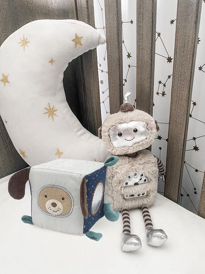 MON AMI Astro Dog Activity Cube | 5.5-Inch Soft Plush Interactive Cube Toy | Montessori Sensory Learning Toy for Babies & Toddlers | Perfect Newborn Essential for Birthdays & Baby Showers