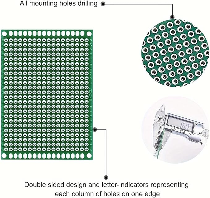 33pcs double-sided PCB prototype circuit board kit, 5 sizes of green universal printed circuit boards, can be used for electronic component soldering, suitable for DIY soldering projects.