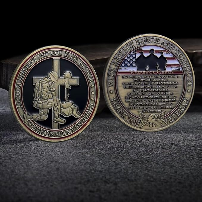 Military Veterans Creed Challenge Coin with Gift Box Military Coin Gift Thank You for Your Service Veterans are My Brothers