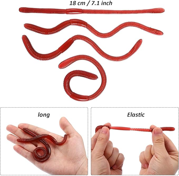 Gejoy 16 Pieces Fake Worms Rubber Play Worms Realistic Plastic Toy Earthworm Worm Farm for Halloween April Fool's Day Party