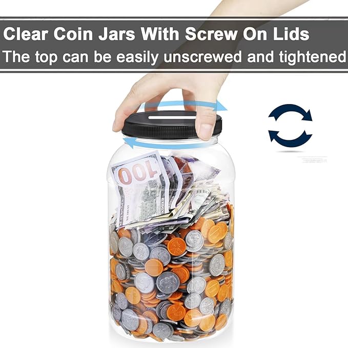 Large Clear Coin Bank Jar with Slotted Lid, One Gallon Plastic Money Tip Change Savings Jar for Coin or Raffle Ticket, Big Clear Money Tip Piggy Change Bank Box for Adults Teens