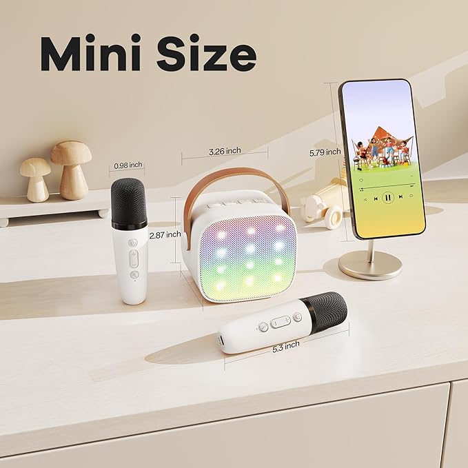 Mini Karaoke Machine for Kids Adults, Portable Bluetooth Speaker with 2 Wireless Microphones,Toys Birthday Gifts for Girls 3, 4, 5, 6, 7, 8, 9, 10, 11, 12+ Years Old Toddler Teens(White)