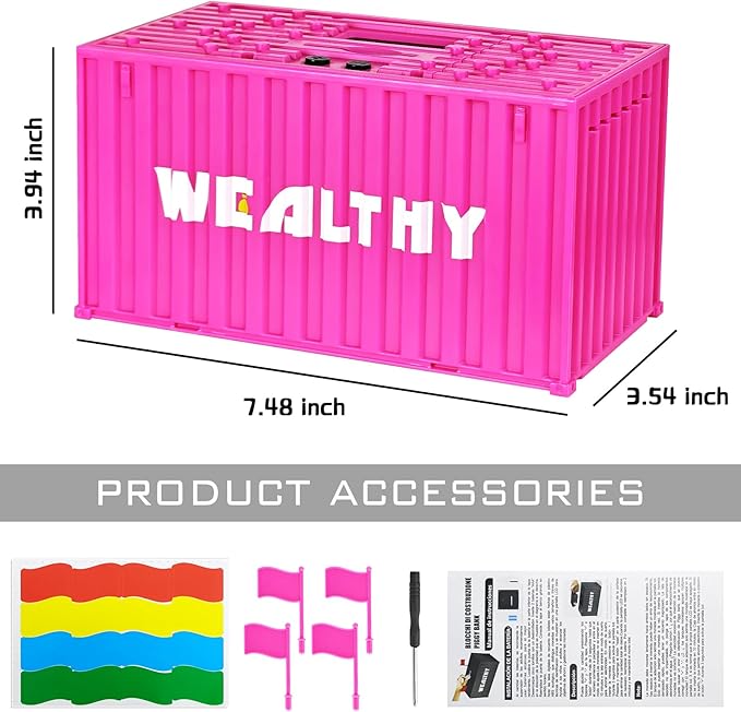 Piggy Bank for Kids, Unbreakable Building Blocks Container Money Saving Box for Adults, Digital Coin Counting Bank with LCD Counter, Great Children’s Gifts for Birthday, Easter, Christmas Pink
