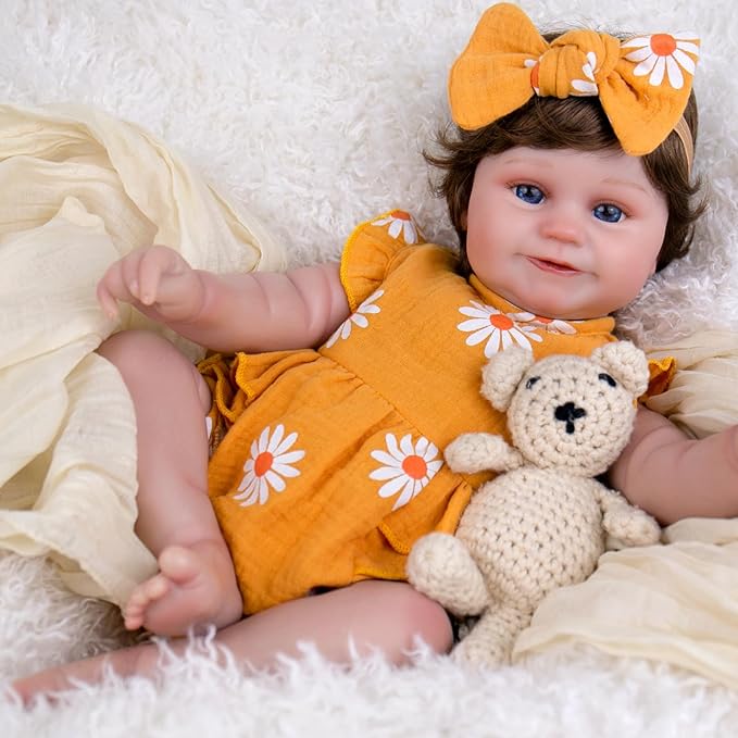 Aori Lifelike Reborn Baby Dolls - 20'' Realistic Laughing Newborn Baby Girl with Weighted Cloth Body and Wig Hair, Reborn Doll Gift for Girls Kids Adults 3+