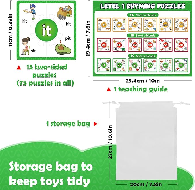 Torlam Phonics Puzzles Rhyming Games Phonics Games Flash Cards for Kids Toddler, Learn to Read Spelling Reading Sight Words, Short A E I O U Blends Site Words for Preschool Kindergarten Homeschool