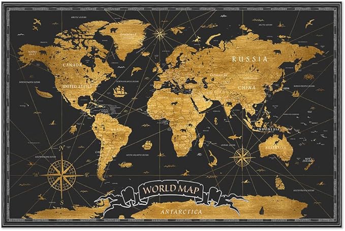 artgeist Pinboard World Map 35x24 in - Cork Board & Canvas Print Wall Art 1 pcs Memoboard with 50 Pins Noticeboard Message Board Image Picture Home Decor Travel Map Map of The World k-A-0490-p-a