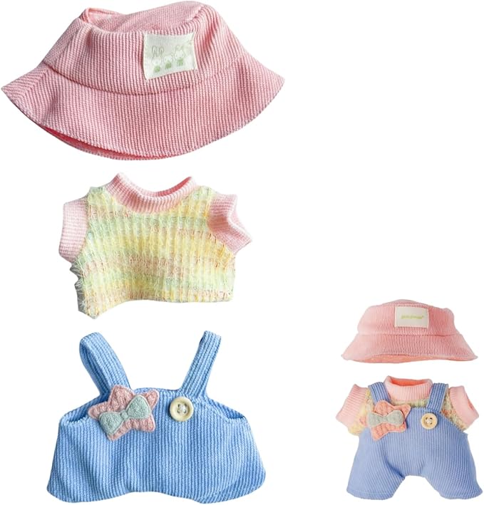 17cm Doll Clothes Outfit Set, 3 Pieces Dress Overalls Set for 6.7inch Doll Suit, Fashion Kawaii Hat & Clothes Accessories for 1st/2nd/3rd Gen Dolls Play & Display
