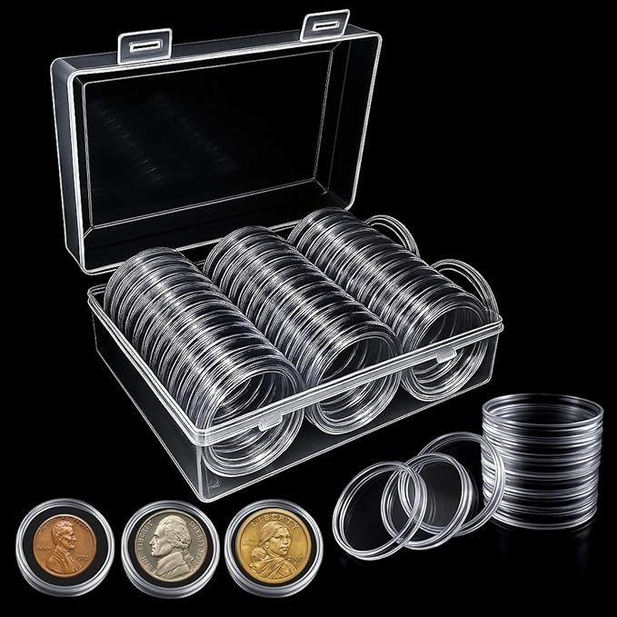 50 PCS 41mm Clear Plastic Coin Capsules with Coin Holder Case, Airtight Coin Holders, Coin Storage Containers, Coin Supplies Plastic Holders, Coin Protectors