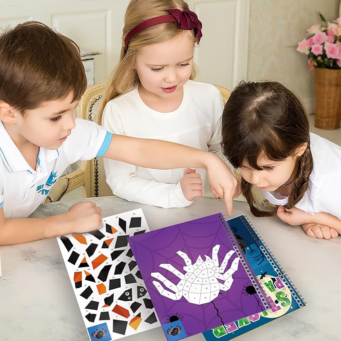 Omgouue 2PCS Halloween Crafts for Kids Ages 4-8 Sticker Paint Books Includes Pumpkins Spiders Tombstones and More Designs Gift Party Create 20 Pictures Sticker Sheets are Separate