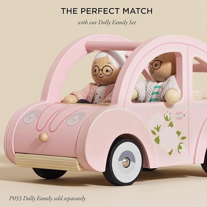 Le Toy Van - Wooden Daisylane Sophie's Car Accessories Play Set for Dolls Houses - Wooden Car Toy with Luggage Accessory - Dollhouse Accessories - Suitable for Ages 2+,Bright Pink, Medium