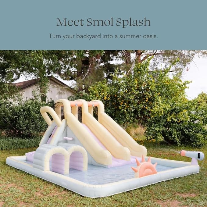 PLAYSMOL Splash Water Bounce House with Dual Slides, Inflatable Water Slide Park with Tunnels, Climbing Wall, Basketball Hoop, Ring Toss, & Sprayer, Ages 3-8