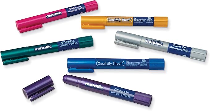 Creativity Street Glide-On Tempera Paint Sticks, 6 Assorted Metallic Colors, 5 Grams, 6 Count