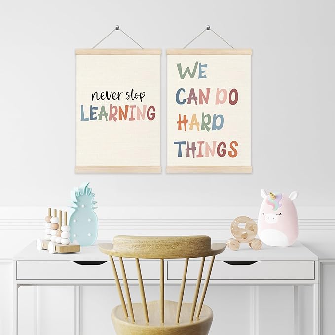 Koesus Boho Inspirational Wall Art Poster Hanger Frame 12x16 Inch Set of 2, Positive Affirmation Canvas Pictures Prints Framed Wall Decor for Classroom Toddler Kids Room Nursery Playroom