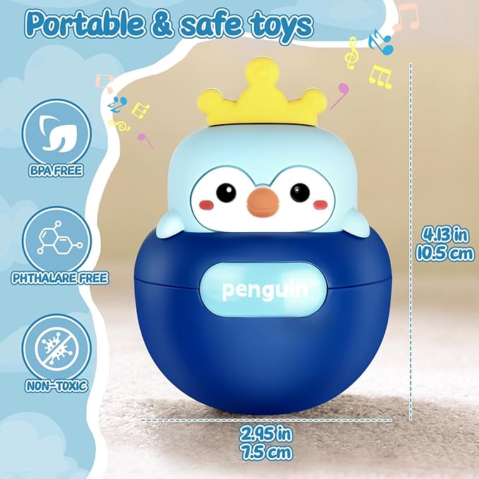 Baby Penguin Wobble Toys, Infant Roly-Poly Tumbler Musical Wobbler, Babies Sensory Development & Teething Toy for Newborn 3-12 Month Baby Toddler Boys and Girls Gifts